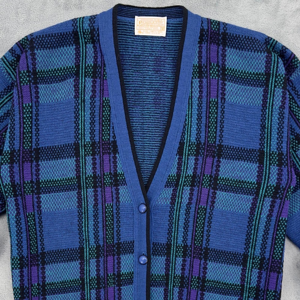 Pendleton Womens Wool Plaid Button Front Cardigan Sweater Blue Purple  Size M‎ - Picture 3 of 9